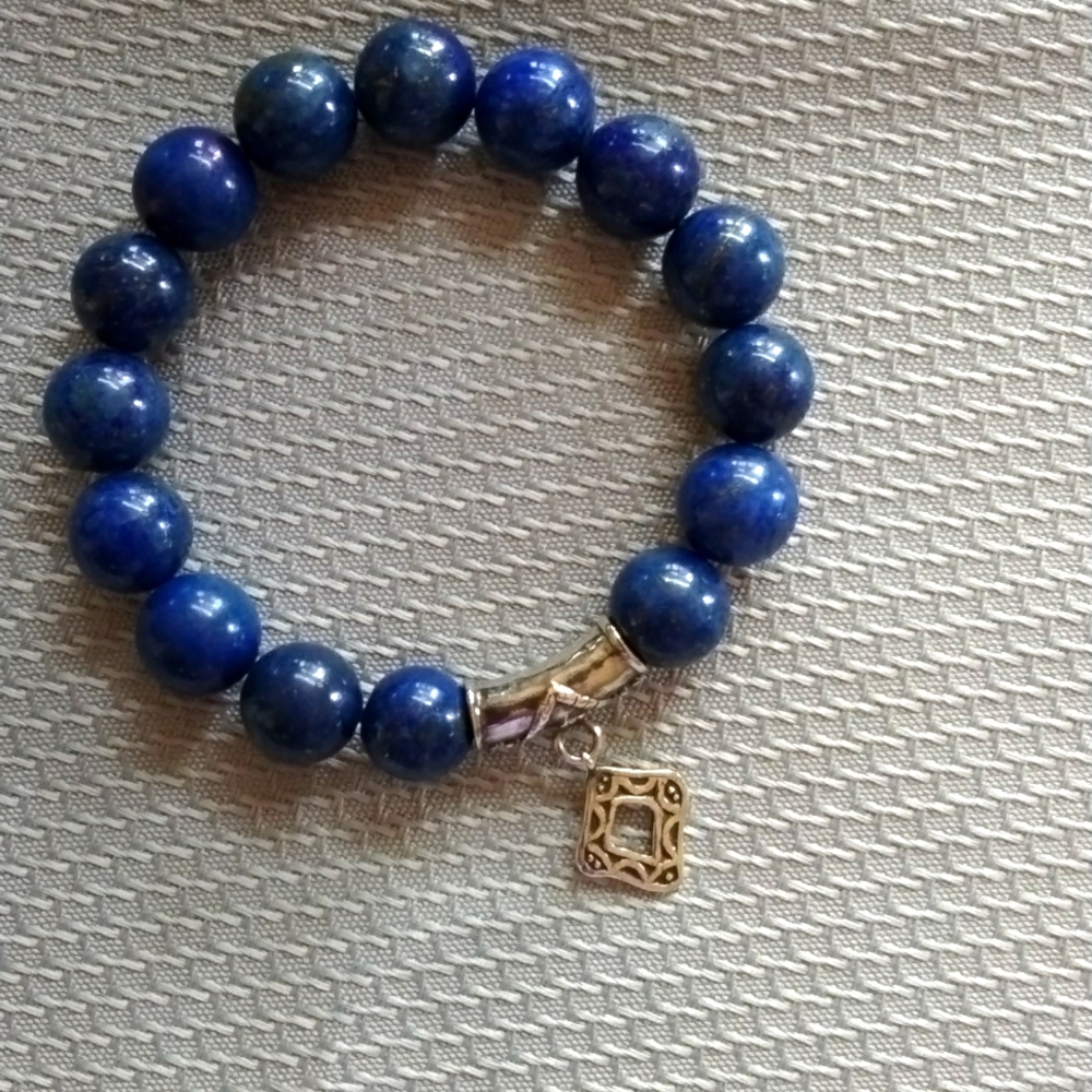 Silpada Lapis Sterling Bead Bracelet with dangling charm